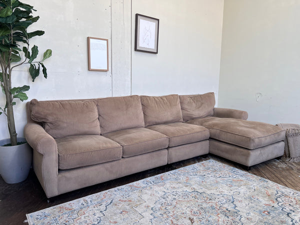 FREE DELIVERY! 🚚 - Light Brown Corduroy Sectional Couch with Chaise Cozy Couple