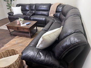FREE DELIVERY! 🚚 - Jordan’s Furniture Dark Brown Genuine Leather Reclining Rearrangeable Sectional Couch Cozy Couple