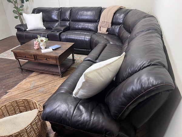FREE DELIVERY! 🚚 - Jordan’s Furniture Dark Brown Genuine Leather Reclining Rearrangeable Sectional Couch Cozy Couple