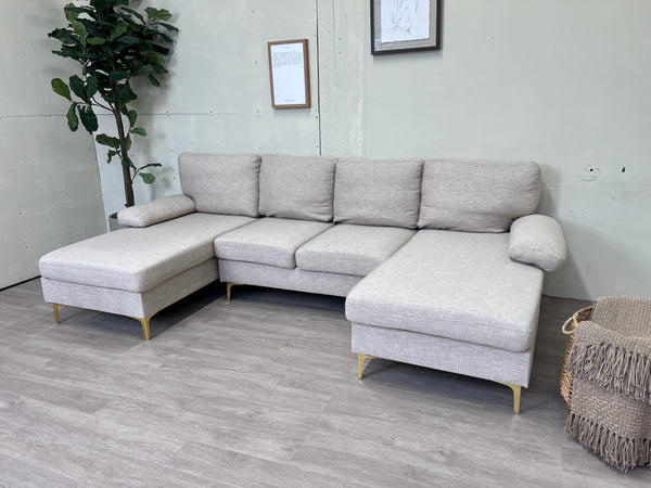 FREE DELIVERY! 🚚 - Cream Modern Gold Legs U Sectional Couch