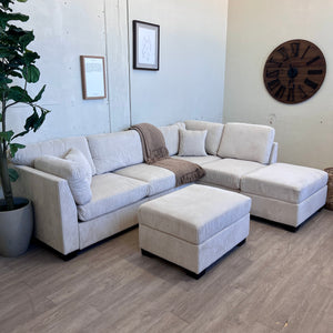 (Brand New) "Adria" Corduroy Modern 3-Piece L Sectional Couch with Chaise & Ottoman Set
