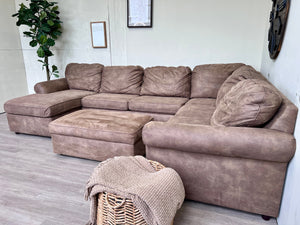 FREE DELIVERY! 🚚 - Brown Synthetic Leather U Sectional Couch with Chaise and Storage Roller Ottoman Cozy Couple