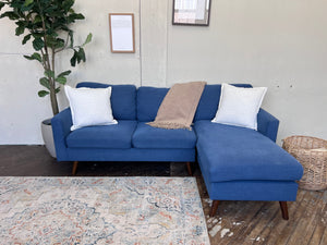 FREE DELIVERY! 🚚 - Mid Century Blue Sectional Couch with Chaise and Charging Ports Cozy Couple