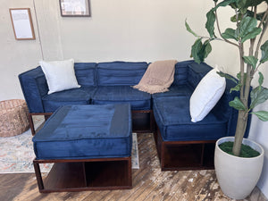 FREE DELIVERY! 🚚 - Pottery Barn Blue Tufted Microfiber Modular Rearrangeable Storage Sectional Couch with Ottoman Set Cozy Couple