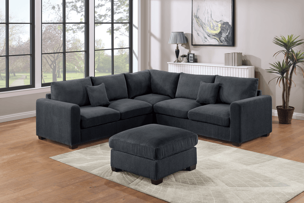 (Brand New) "Ezra" Corduroy 4-Piece Corner L Sectional Couch with Ottoman Set