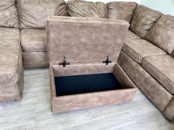 FREE DELIVERY! 🚚 - Brown Synthetic Leather U Sectional Couch with Chaise and Storage Roller Ottoman Cozy Couple