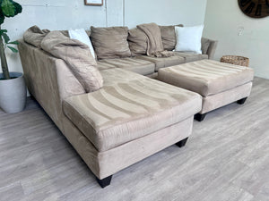 FREE DELIVERY! 🚚 - Bernie & Phyl’s Klaussner Beige Microfiber Sectional Couch with Chaise & Ottoman Set
