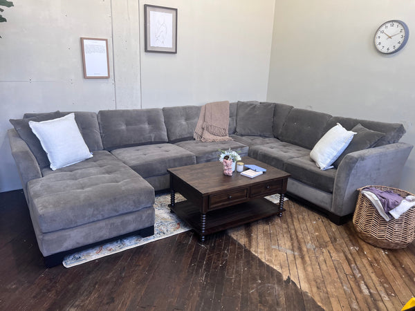 FREE DELIVERY! 🚚 - Macy’s Gray Microfiber Tufted U Sectional Couch with Chaise Cozy Couple