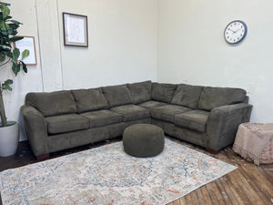 FREE DELIVERY! 🚚 - Jordan’s Furniture Bauhaus Olive Green Microfiber Sleeper Sectional Couch with Ottoman Set Cozy Couple