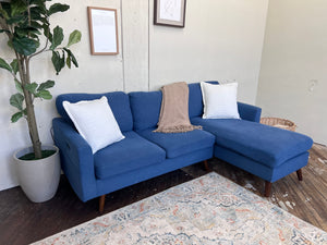 FREE DELIVERY! 🚚 - Mid Century Blue Sectional Couch with Chaise and Charging Ports Cozy Couple