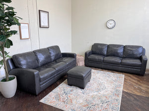 FREE DELIVERY! 🚚 - Charcoal Gray Genuine Leather 3 Seater Couch & Ottoman Set Cozy Couple