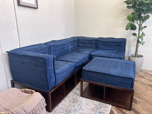 FREE DELIVERY! 🚚 - Pottery Barn Blue Tufted Microfiber Modular Rearrangeable Storage Sectional Couch with Ottoman Set Cozy Couple