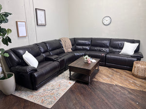 FREE DELIVERY! 🚚 - Jordan’s Furniture Dark Brown Genuine Leather Reclining Rearrangeable Sectional Couch Cozy Couple