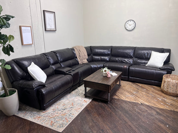 FREE DELIVERY! 🚚 - Jordan’s Furniture Dark Brown Genuine Leather Reclining Rearrangeable Sectional Couch Cozy Couple