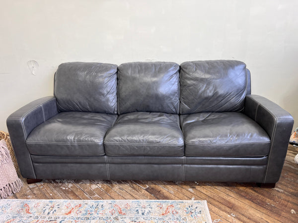 FREE DELIVERY! 🚚 - Charcoal Gray Genuine Leather 3 Seater Couch & Ottoman Set Cozy Couple