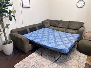 FREE DELIVERY! 🚚 - Jordan’s Furniture Bauhaus Olive Green Microfiber Sleeper Sectional Couch with Ottoman Set Cozy Couple