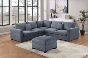 (Brand New) "Ezra" Corduroy 4-Piece Corner L Sectional Couch with Ottoman Set