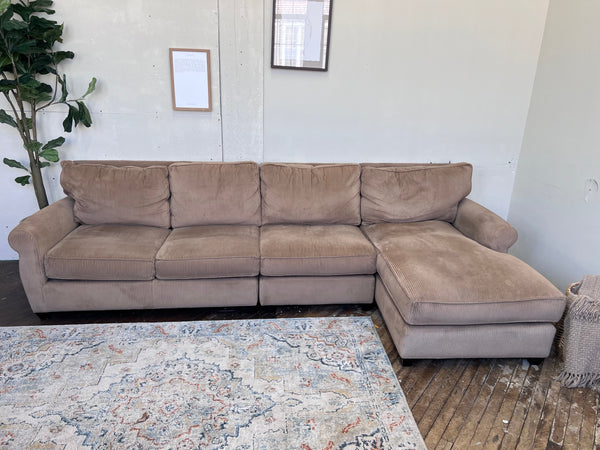 FREE DELIVERY! 🚚 - Light Brown Corduroy Sectional Couch with Chaise Cozy Couple