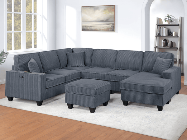 (Brand New) "Leah" 5-Piece U Sectional Couch with Chaise, Charging Ports, & Ottoman Set