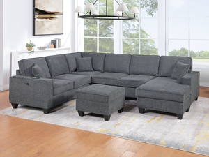 (Brand New) "Leah" 5-Piece U Sectional Couch with Chaise, Charging Ports, & Ottoman Set