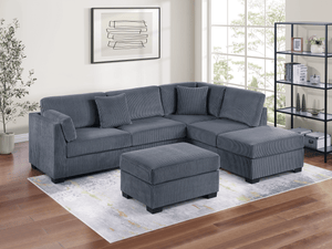 (Brand New) "Adria" Corduroy Modern 3-Piece L Sectional Couch with Chaise & Ottoman Set