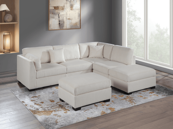 (Brand New) "Adria" Corduroy Modern 3-Piece L Sectional Couch with Chaise & Ottoman Set