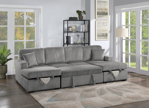 (Brand New) "Tyrus" Sleeper Corduroy 3-Piece Convertible U Sectional Couch with Dual Storage Chaises