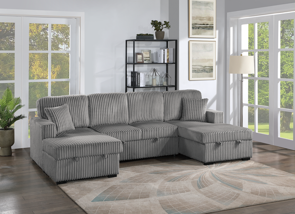 (Brand New) "Tyrus" Sleeper Corduroy 3-Piece Convertible U Sectional Couch with Dual Storage Chaises