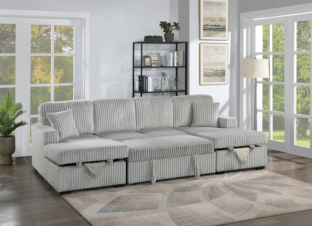 (Brand New) "Tyrus" Sleeper Corduroy 3-Piece Convertible U Sectional Couch with Dual Storage Chaises