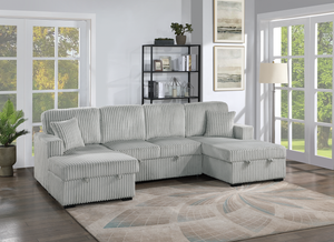 (Brand New) "Tyrus" Sleeper Corduroy 3-Piece Convertible U Sectional Couch with Dual Storage Chaises