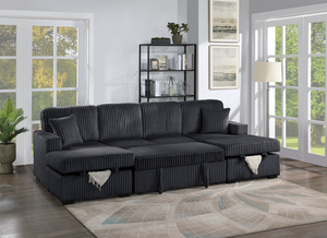 (Brand New) "Tyrus" Sleeper Corduroy 3-Piece Convertible U Sectional Couch with Dual Storage Chaises