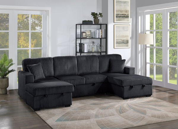 (Brand New) "Tyrus" Sleeper Corduroy 3-Piece Convertible U Sectional Couch with Dual Storage Chaises