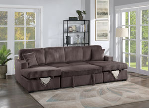 (Brand New) "Tyrus" Sleeper Corduroy 3-Piece Convertible U Sectional Couch with Dual Storage Chaises
