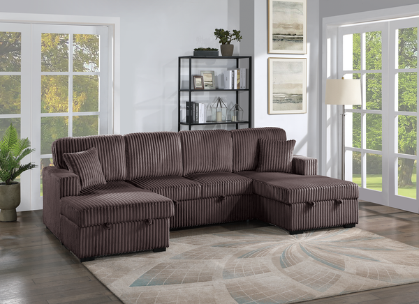 (Brand New) "Tyrus" Sleeper Corduroy 3-Piece Convertible U Sectional Couch with Dual Storage Chaises