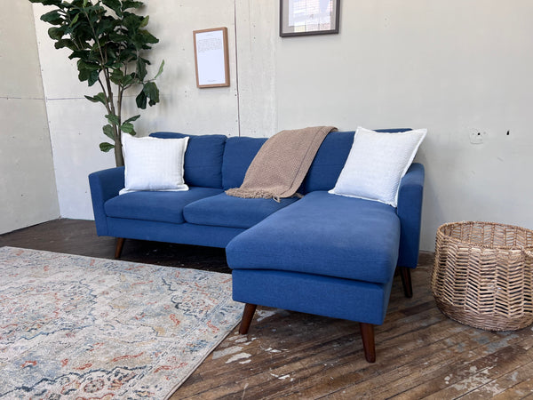 FREE DELIVERY! 🚚 - Mid Century Blue Sectional Couch with Chaise and Charging Ports Cozy Couple