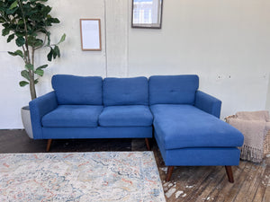 FREE DELIVERY! 🚚 - Mid Century Blue Sectional Couch with Chaise and Charging Ports Cozy Couple