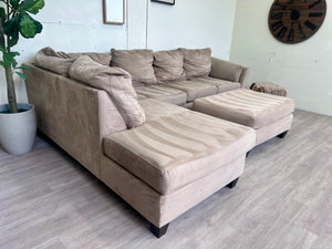 FREE DELIVERY! 🚚 - Bernie & Phyl’s Klaussner Beige Microfiber Sectional Couch with Chaise & Ottoman Set