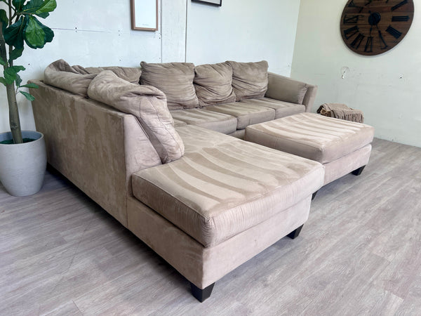 FREE DELIVERY! 🚚 - Bernie & Phyl’s Klaussner Beige Microfiber Sectional Couch with Chaise & Ottoman Set