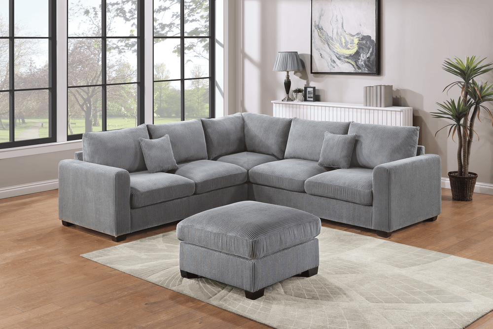 (Brand New) "Ezra" Corduroy 4-Piece Corner L Sectional Couch with Ottoman Set