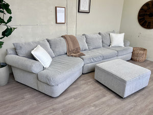 Jordan’s Furniture Light Gray Modern Deep-Seated Sectional L Couch with Cuddle Corner & Ottoman Set
