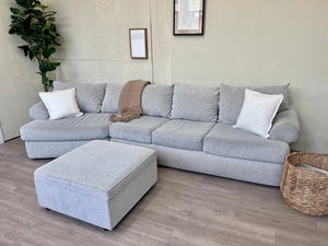 Jordan’s Furniture Light Gray Modern Deep-Seated Sectional L Couch with Cuddle Corner & Ottoman Set