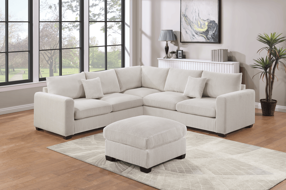 (Brand New) "Ezra" Corduroy 4-Piece Corner L Sectional Couch with Ottoman Set