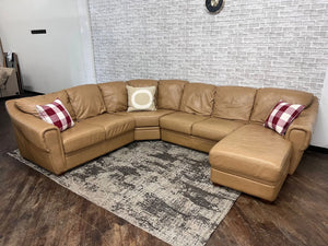 FREE DELIVERY! 🚚 - Jordan’s Furniture Tan Genuine Leather Sectional Cozy Couple