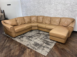 FREE DELIVERY! 🚚 - Jordan’s Furniture Tan Genuine Leather Sectional Cozy Couple