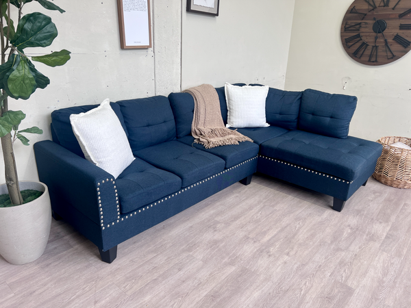 FREE DELIVERY! 🚚 - Blue Modern Stuffed & Tufted Sectional Couch with Chaise