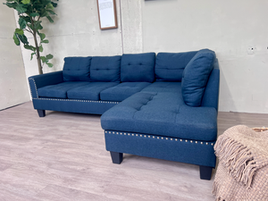 FREE DELIVERY! 🚚 - Blue Modern Stuffed & Tufted Sectional Couch with Chaise