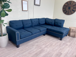 FREE DELIVERY! 🚚 - Blue Modern Stuffed & Tufted Sectional Couch with Chaise