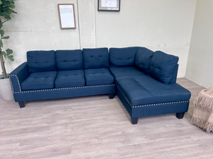 FREE DELIVERY! 🚚 - Blue Modern Stuffed & Tufted Sectional Couch with Chaise