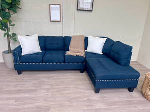 FREE DELIVERY! 🚚 - Blue Modern Stuffed & Tufted Sectional Couch with Chaise