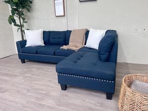 FREE DELIVERY! 🚚 - Blue Modern Stuffed & Tufted Sectional Couch with Chaise